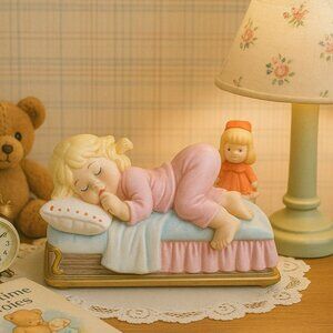 Little Girl Sleeping Music Box Love Story Vintage Retro Bedroom Nursery Decor